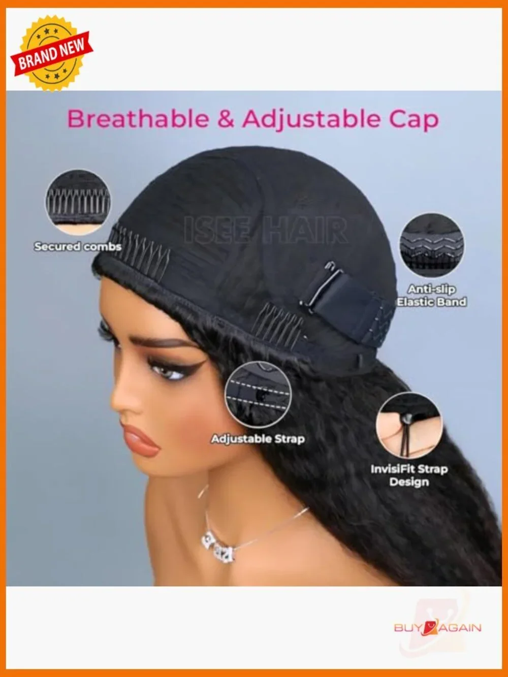 3 in 1 Half Wig Kinky Straight Glueless Human Hair Seamless Clip In 18 Inch